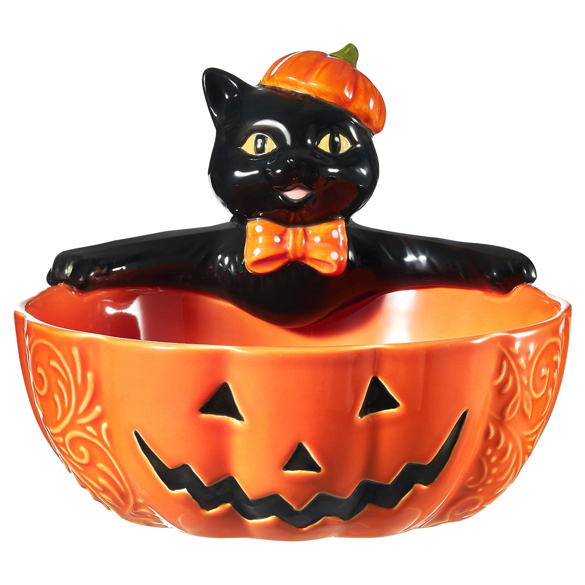 Metahom 8 Inch Halloween Candy Dish, Ceramic Pumpkin Candy Bowl, 28 Oz