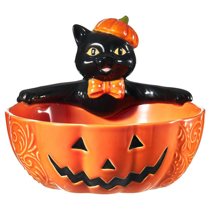 Metahom 8 Inch Halloween Candy Dish, Ceramic Pumpkin Candy Bowl, 28 Oz