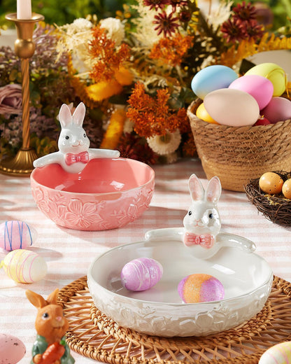 Metahom 8 Inch Easter Candy Bowl, Ceramic Bunny Candy Dish, 28 Oz