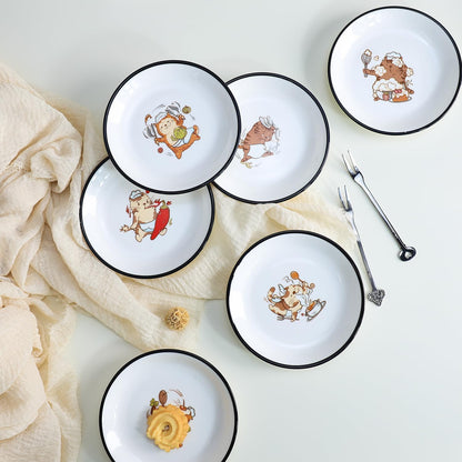 Funny Fidgety Chef Cat Pattern Ceramic Sauce Dishes, Seasoning Dishes, Sushi Soy Dipping Bowls, Appetizer Plates, Dessert Plates, Bird Feeding Bowls, Set of 6 - 5 Inch