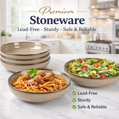 GBhome 8.75'' Large Ceramic Pasta Bowls, 38oz Stoneware Pasta Serving Bowls Set of 4 for Kitchen, Wide Bowls for Fruit,Pasta,Salad,Oatmeal,Meal, Microwave Safe, Reactive Glaze
