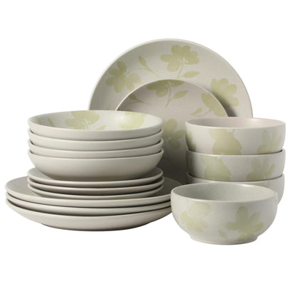 Gibson Home Cloudlight 12 Piece Plates and Bowls Dishes Brown and White - Decorated Porcelain Ceramic Dinnerware Set - Service for 4