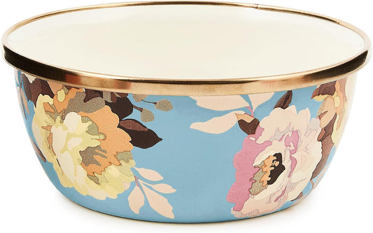 MACKENZIE-CHILDS Enamel Pinch Bowl, Small Bowl for Cooking Ingredients, 1.5-Cup Capacity, Wild Rose Slate