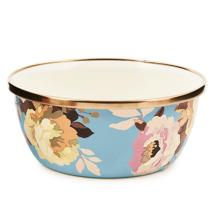 MACKENZIE-CHILDS Enamel Pinch Bowl, Small Bowl for Cooking Ingredients, 1.5-Cup Capacity, Wild Rose Slate
