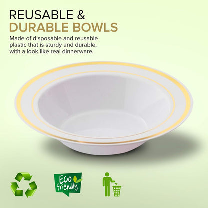 Stock Your Home Plastic Party Bowls (50 Pack) 12 Oz Elegant Disposable Dinnerware - Fancy Shatterproof Tableware for Catering, Holidays, Parties Supplies, Weddings, Catering, and Everyday Use (Gold)