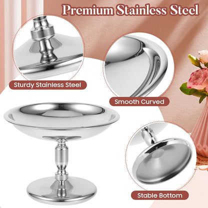 Stainless Steel Metal Dessert Cup, Shallow Mouth Footed Serving Dish for Ice Cream, Pudding, Fruits, Snacks, Home Use