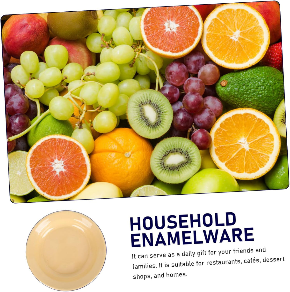 Kichvoe Enamel Plates 5.51 Inch Enamelware Fruit Shallow Plate Dessert Plate Pastry Entertaining Tray 4 Pack Serving Dish for Family Gatherings Afternoon Tea Restaurants Cafes Homes