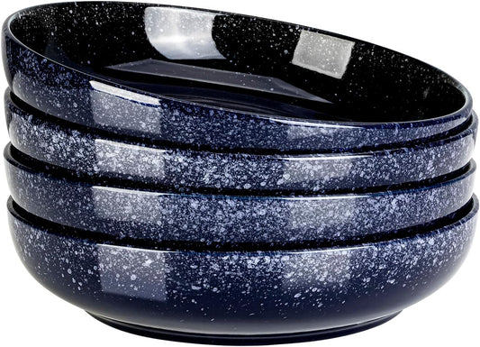 S&Q'S CERAMICS Large Serving Bowls Set of 4, 65 ounce Large Salad Bowls, 10'' Ceramic Wide Shallow Bowl Plates, Pasta Serving Dishes for Party, Entertaining, Microwave Safe(Navy Blue)