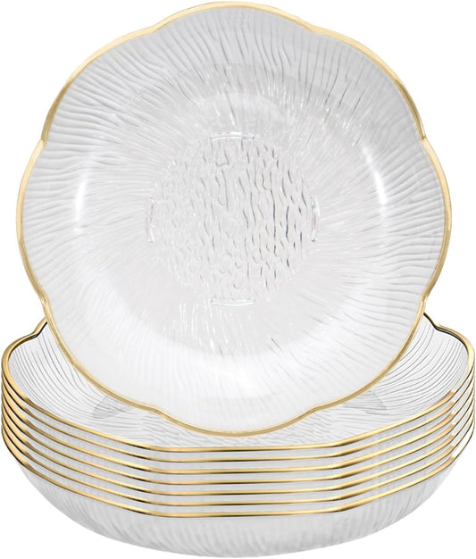 6 Inch Clear White Acrylic Salad Plates Set of 8, Small Plastic Dinner Dessert Plates, Round Kitchen Appetizer Plates, Shallow Bowl Dish for Restaurant Lunch Snack Bread Fruit Party