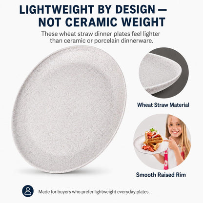 MISS BIG Wheat Straw Plates Set of 4, 10 Inch White Dinner Plates, BPA Free
