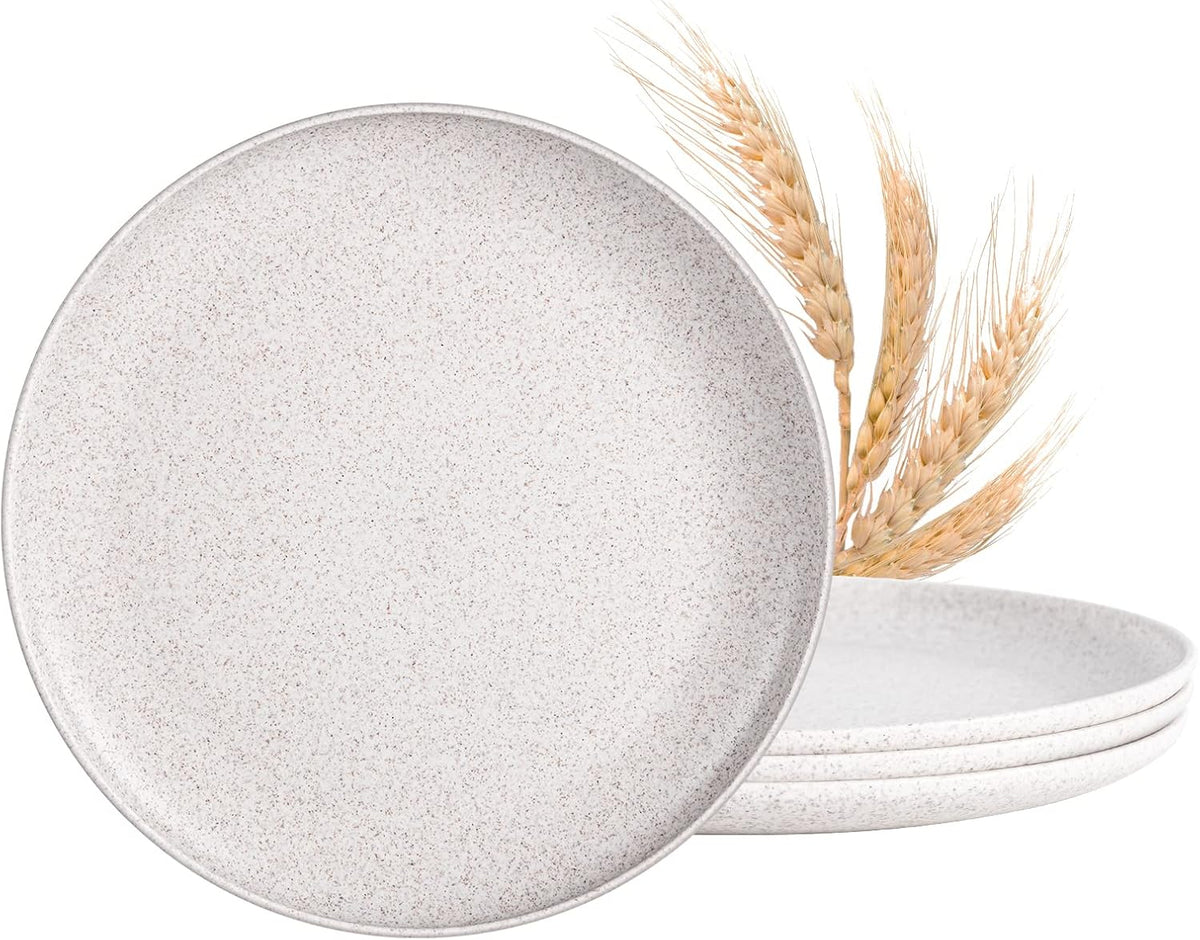 MISS BIG Wheat Straw Plates Set of 4, 10 Inch White Dinner Plates, BPA Free