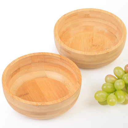 Small Bamboo Wooden Bowls Set of 2, Round Shallow Serving Bowls for Charcuterie/Fruit/Candy, 4 Inch Handmade Dipping Dishes for Spice/Salsa/Tomato Sauce