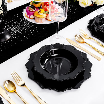 COLOSUS 60PCS Black Plastic Soup Bowls, 12oz Elegant Pearl Dessert Bowls.
