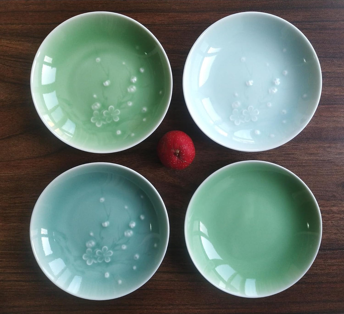 Longquan Celadon 4-inch Appetizer Plate,Vinegar Dish,Sushi Dipping Saucers,Ceramic Dessert Dishes,Natural Mineral Glaze 4 pcs(4 celadon)