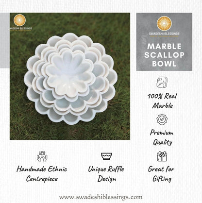 SWADESHI BLESSINGS HandCrafted Marble Scalloped Bowl for Home Decor, 7"