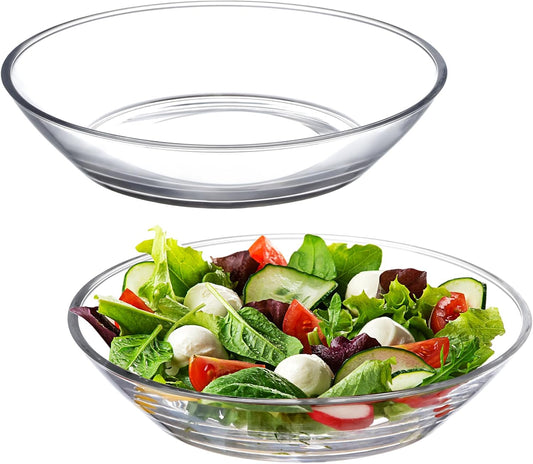 NUTRIUPS Small Glass Pasta Bowl 2 Pack, 20oz Glass Plate Bowls for Soup, Salad and Dessert, Microwave,Oven and Dishwasher Safe, 7 Inch (POUGINE Set)