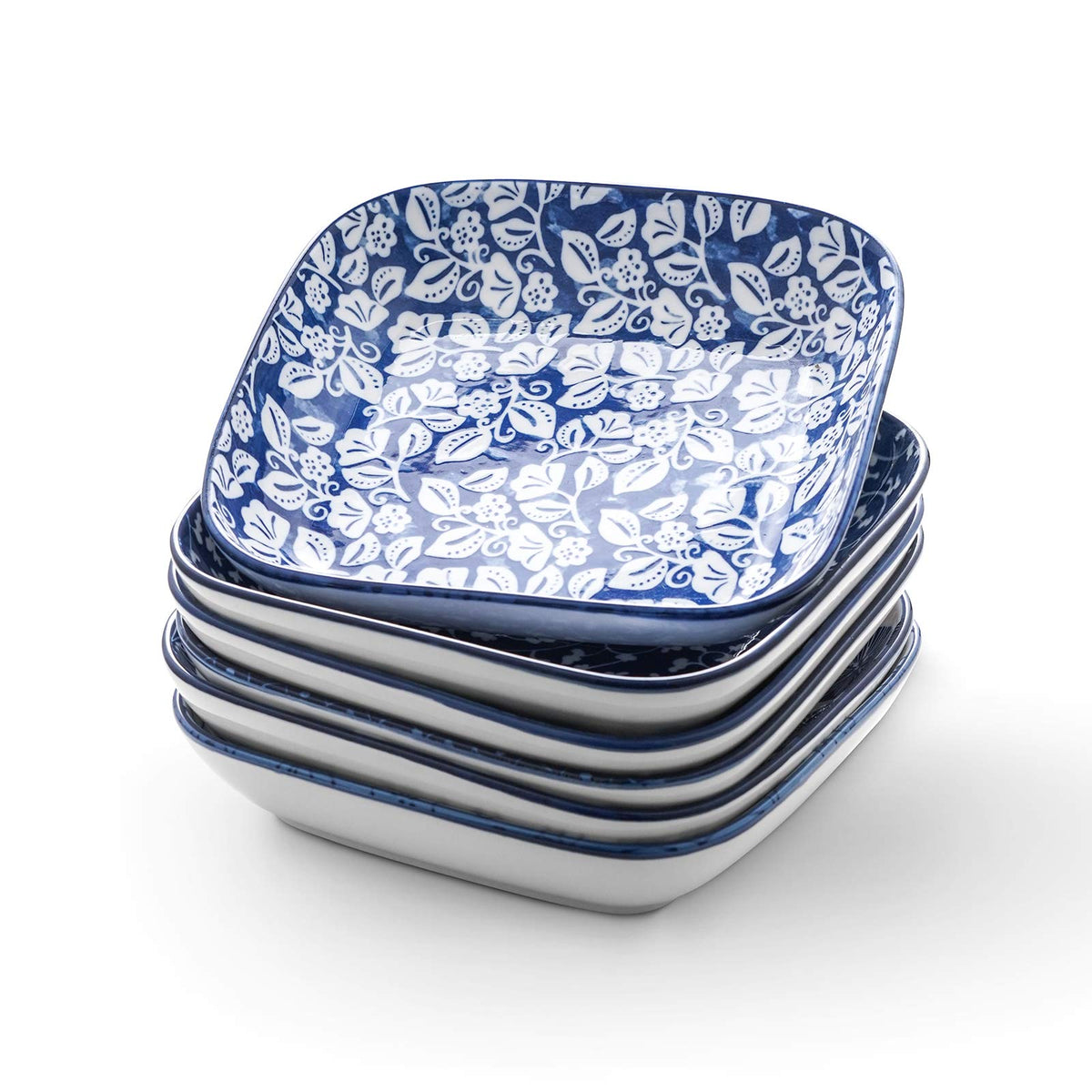 Selamica Porcelain 8-inch Square Dinner Plates, Pasta Salad Bowls, Set of 6, White
