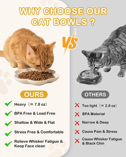 TRUVIC 3 Pack Ceramic Cat Food Bowls, 5.9 Inch Ceramic Cat Dishes Set for Indoor Cats and Small Dogs, Anti Whisker Fatigue Kitten Bowls, Wide Shallow Kitten Plates for Food and Water (Fried Egg)