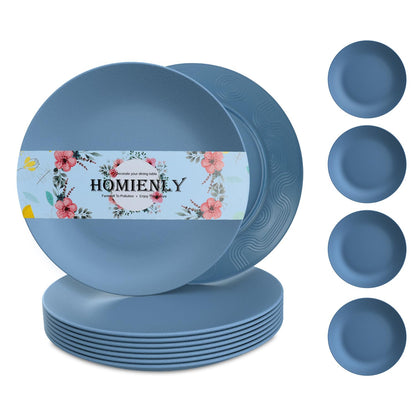 Homienly Wheat Straw Plates Unbreakable Flat Salad Plates Set of 8 Reusable Dinner Plate for Kitchen, Camping, RV, Microwave and Dishwasher Safe Plate Heavy Duty Paper Plates Alternative (Multi, 9in)
