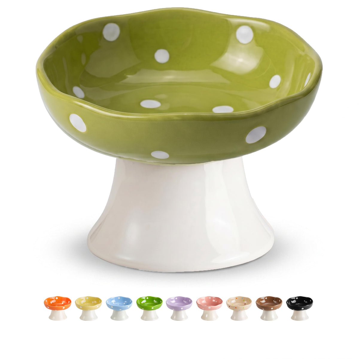 Pink Mushroom Cat Bowl, Elevated Ceramic Feeding Bowl