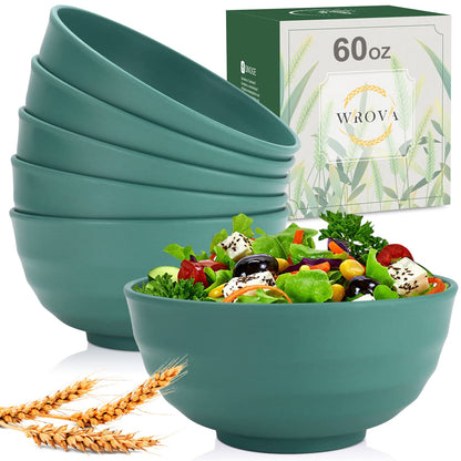 Wrova Wheat Straw Bowls Set 60 OZ Unbreakable Large Cereal Bowls Set of 6 Microwave and Dishwasher Safe Bowls Big Bowls for Camping and Picnic BPA Free Soup Bowl for Serving Oatmeal and Salad. Black