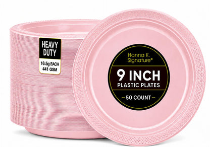 Silver Solid Color Premium Heavy Weight Plastic Dinner Plate (9") 50 Count - Premium Plastic, Elegant & Durable, Perfect for Events