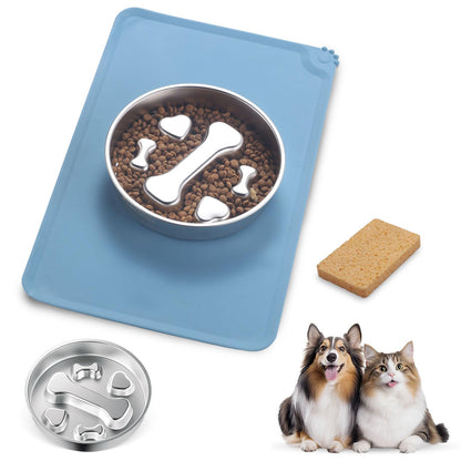 Stainless Steel Slow Feeder Dog Bowls – Non-Slip Metal Dog Bowl for Large & Medium Breeds, Puppy Puzzle Feeder – 2 Cup Capacity for Small to Big Pets – Durable Slow Feed Dog & Cat Food Dish