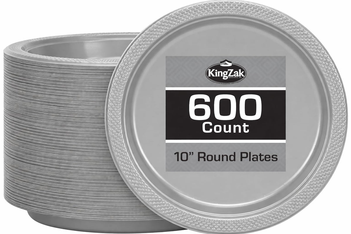 Silver Solid Color Premium Heavy Weight Plastic Dinner Plate (9") 50 Count - Premium Plastic, Elegant & Durable, Perfect for Events