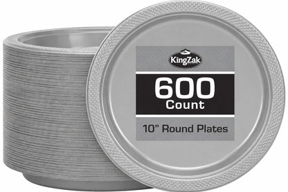 Silver Solid Color Premium Heavy Weight Plastic Dinner Plate (9") 50 Count - Premium Plastic, Elegant & Durable, Perfect for Events