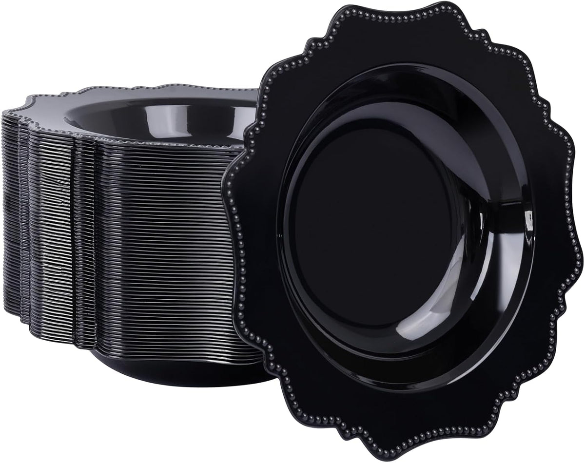 COLOSUS 60PCS Black Plastic Soup Bowls, 12oz Elegant Pearl Dessert Bowls.