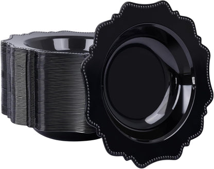 COLOSUS 60PCS Black Plastic Soup Bowls, 12oz Elegant Pearl Dessert Bowls.
