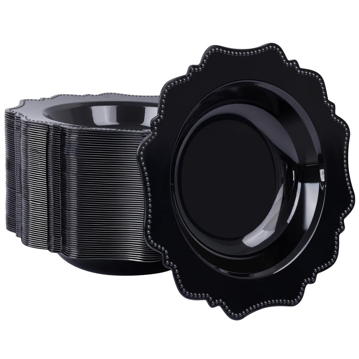 COLOSUS 60PCS Black Plastic Soup Bowls, 12oz Elegant Pearl Dessert Bowls.