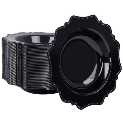 COLOSUS 60PCS Black Plastic Soup Bowls, 12oz Elegant Pearl Dessert Bowls.