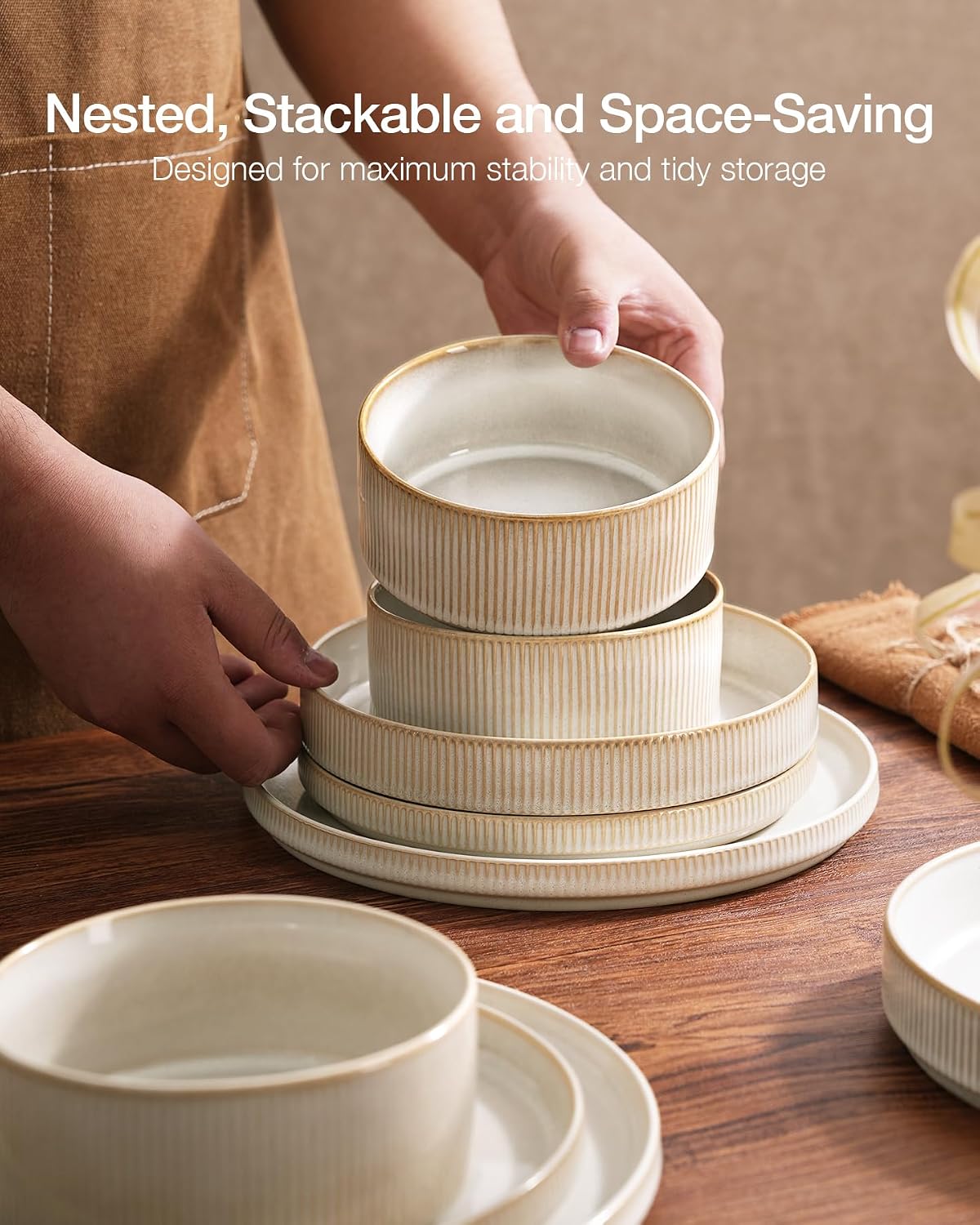 Famiware 12pc Ceramic Flat Plates, Scratch-Resistant Dinnerware Sets for 6