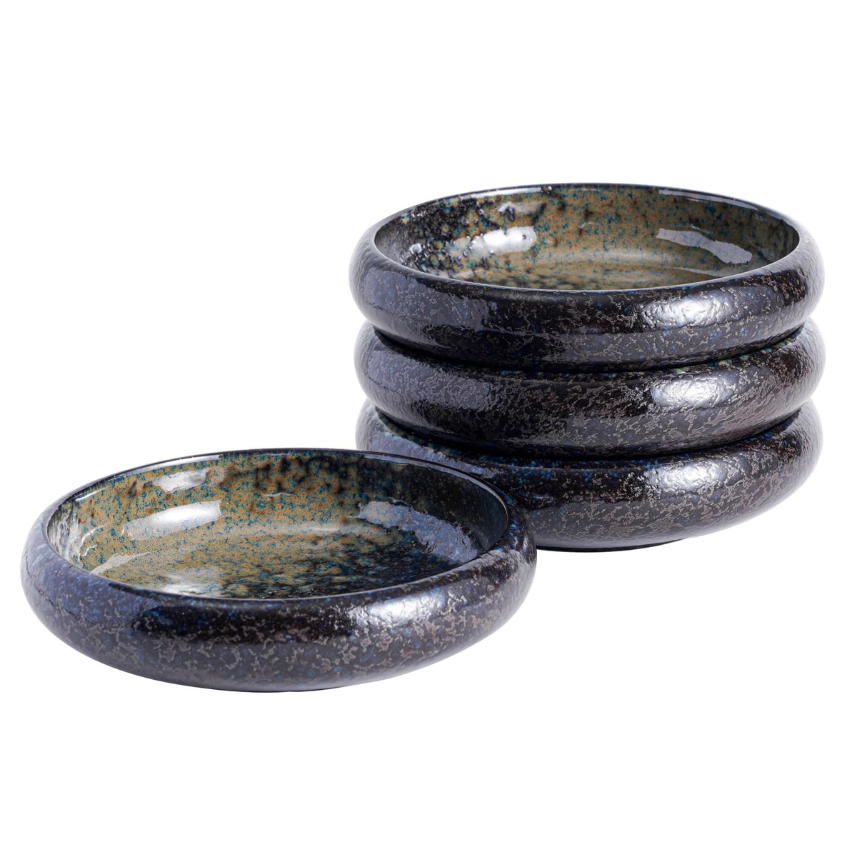 Uaral Japanese Plates Serving Dishes,Salad Bowl Set,Dessert Plate,Appetizer Plate Set of 4,5.5 inch(Black Speckled)