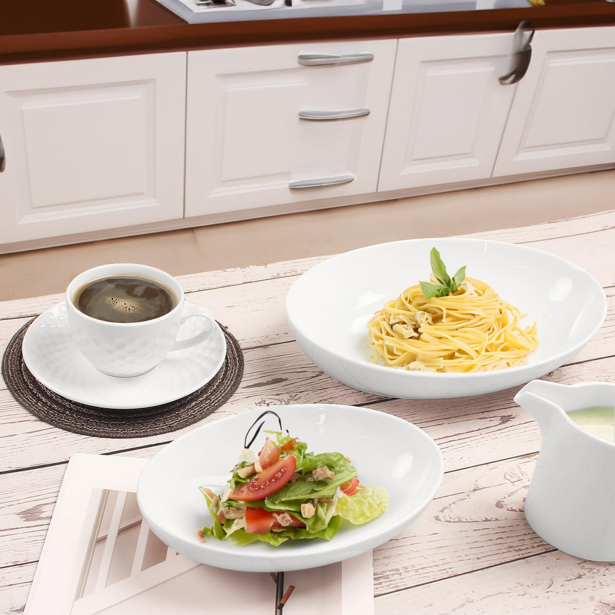 insongdafa Ceramic Serving Plate 27 oz, Set of 4 Oval Salad Plate, Entertaining Modern Kitchen Dishes, for Dinner, Fruit, Salad, Pasta- Microwave, Oven & Dishwasher Safe, 10.6 Inch Oval deep Plate
