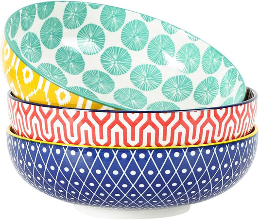 Selamica 60 OZ Ceramic Serving Bowls, Set of 3, Assorted Colors