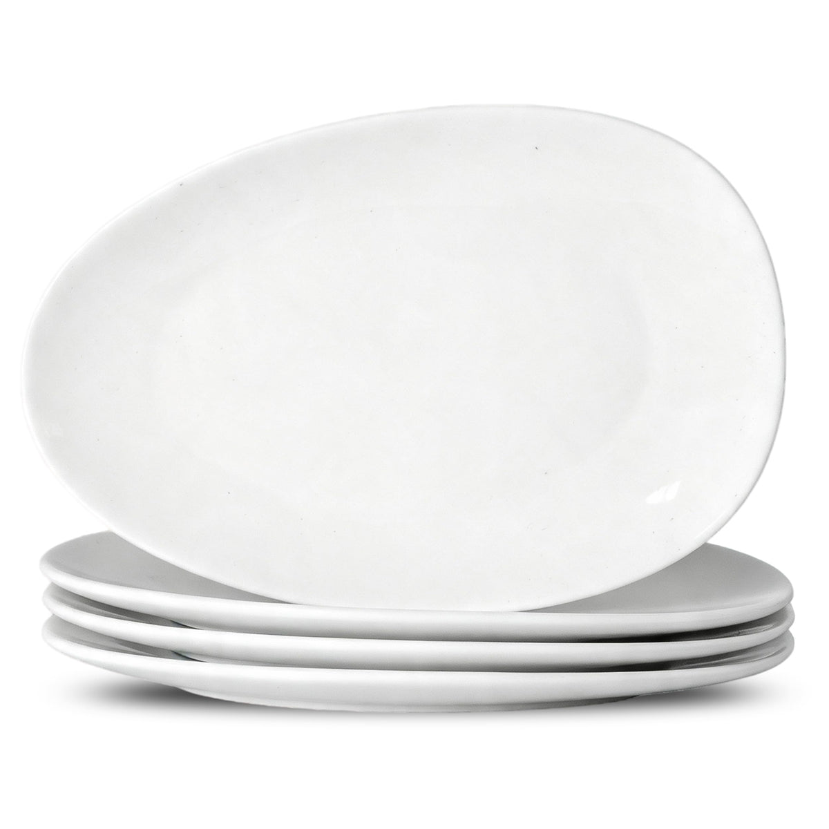 Neaylfe Ceramic Dinner Plates Set of 6, 10 inch Oval Embossed White Plates for Salad, Dessert, Appetizer, Steak, Large Flat Serving Plates for Kitchen, Restaurant, Parties