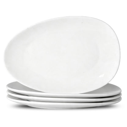 Neaylfe Ceramic Dinner Plates Set of 6, 10 inch Oval Embossed White Plates for Salad, Dessert, Appetizer, Steak, Large Flat Serving Plates for Kitchen, Restaurant, Parties