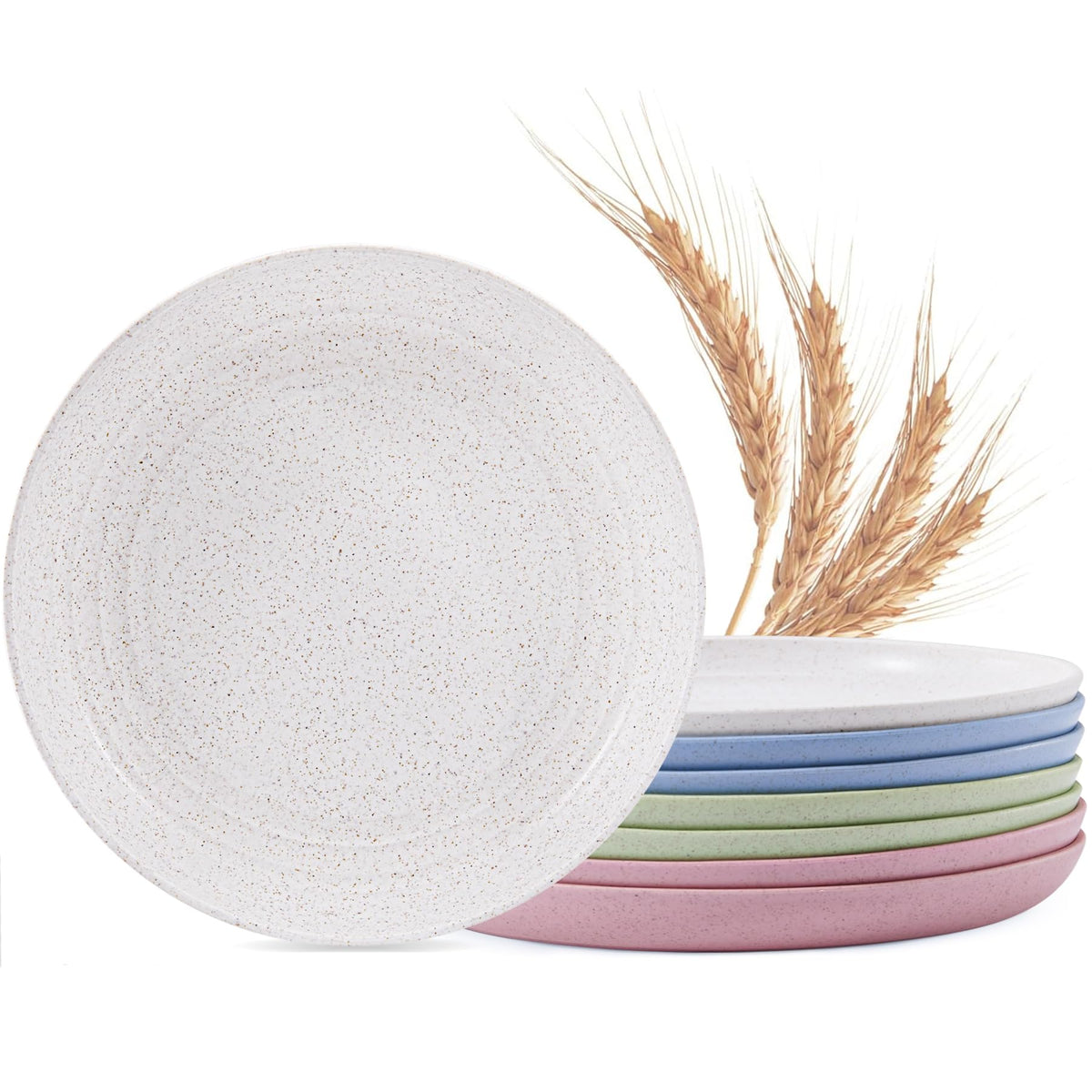 MISS BIG Wheat Straw Plates Set of 4, 10 Inch White Dinner Plates, BPA Free