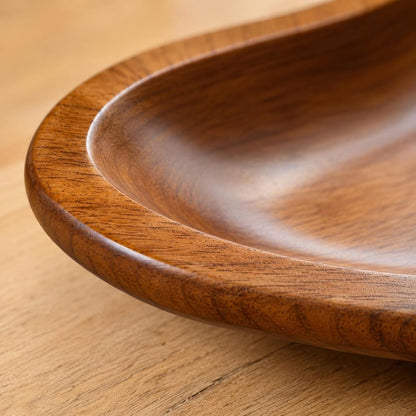 Wooden Serving Bowl Tray Platter Dish With Rustic Look And Shallow Basin For Easy Access Solid Carved Wood For Fruit Snacks Arrangement suitable for kitchen buffet coffee table, Wood Grain