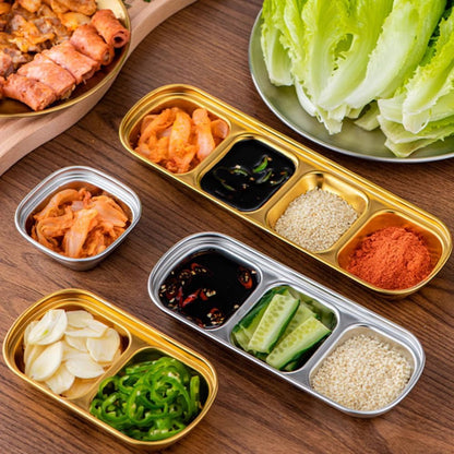 XIYUAN 3 Piece Stainless Steel Sauce Tray, Divided DippingTray, 3 Compartment Appetizer Serving Tray for Sauce, Ketchup, Dressing, Silver, 8 X 3 Inches (3 Compartment)