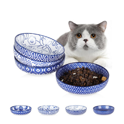 Selamica Ceramic Cat Bowls Set of 6, 5.6 Inch Cat Food Bowl, Gradient Blue