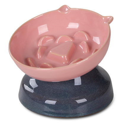 Ceramic Slow Feeder Cat Bowl, 15-Degree Tilted Non-Slip