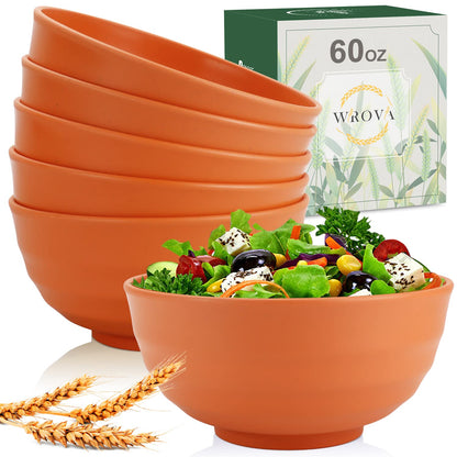 Wrova Wheat Straw Bowls Set 60 OZ Unbreakable Large Cereal Bowls Set of 6 Microwave and Dishwasher Safe Bowls Big Bowls for Camping and Picnic BPA Free Soup Bowl for Serving Oatmeal and Salad. Black