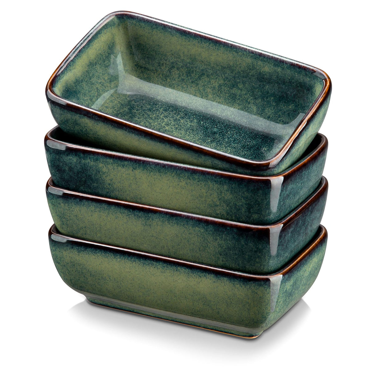vancasso Stern 6 Oz Dipping Bowls, 4.5 Inches Ceramic Soy Sauce Dish, Rectangular Side Dishes, Small Appetizer Plates Set of 4, Green