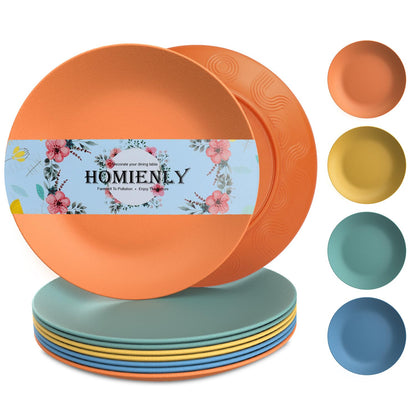 Homienly Wheat Straw Plates Unbreakable Flat Salad Plates Set of 8 Reusable Dinner Plate for Kitchen, Camping, RV, Microwave and Dishwasher Safe Plate Heavy Duty Paper Plates Alternative (Multi, 9in)