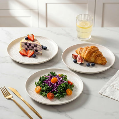 Matte White Salad Plates Set of 4, 8 Inch Stoneware Dessert Plates