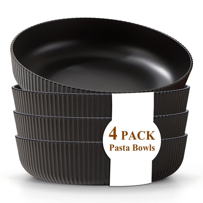 Kyraton Pasta Bowls Set of 4, 37oz Salad Bowls Soup Bowls Large Pasta Serving Bowl Plastic Unbreakable Serving Dishes Dinner Bowls (Dark Green)