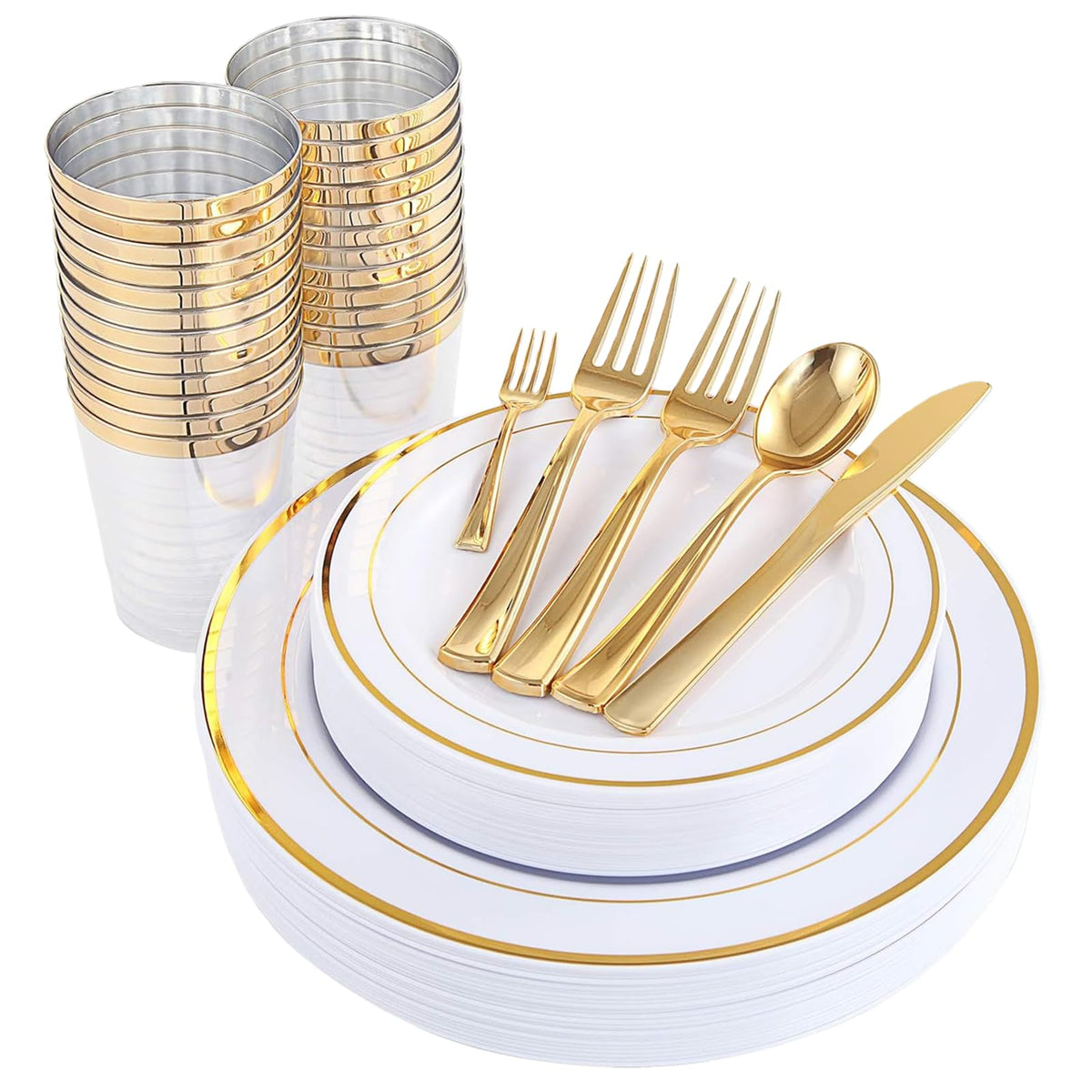 WDF 25 Guest Green Plastic Plates with Disposable Silverware&Green Cups-Neon Clear Plastic Dinnerware include 25 Dinner & Salad Plates,25 Forks, 25 Knives, 25 Spoons,25 Cups for Party